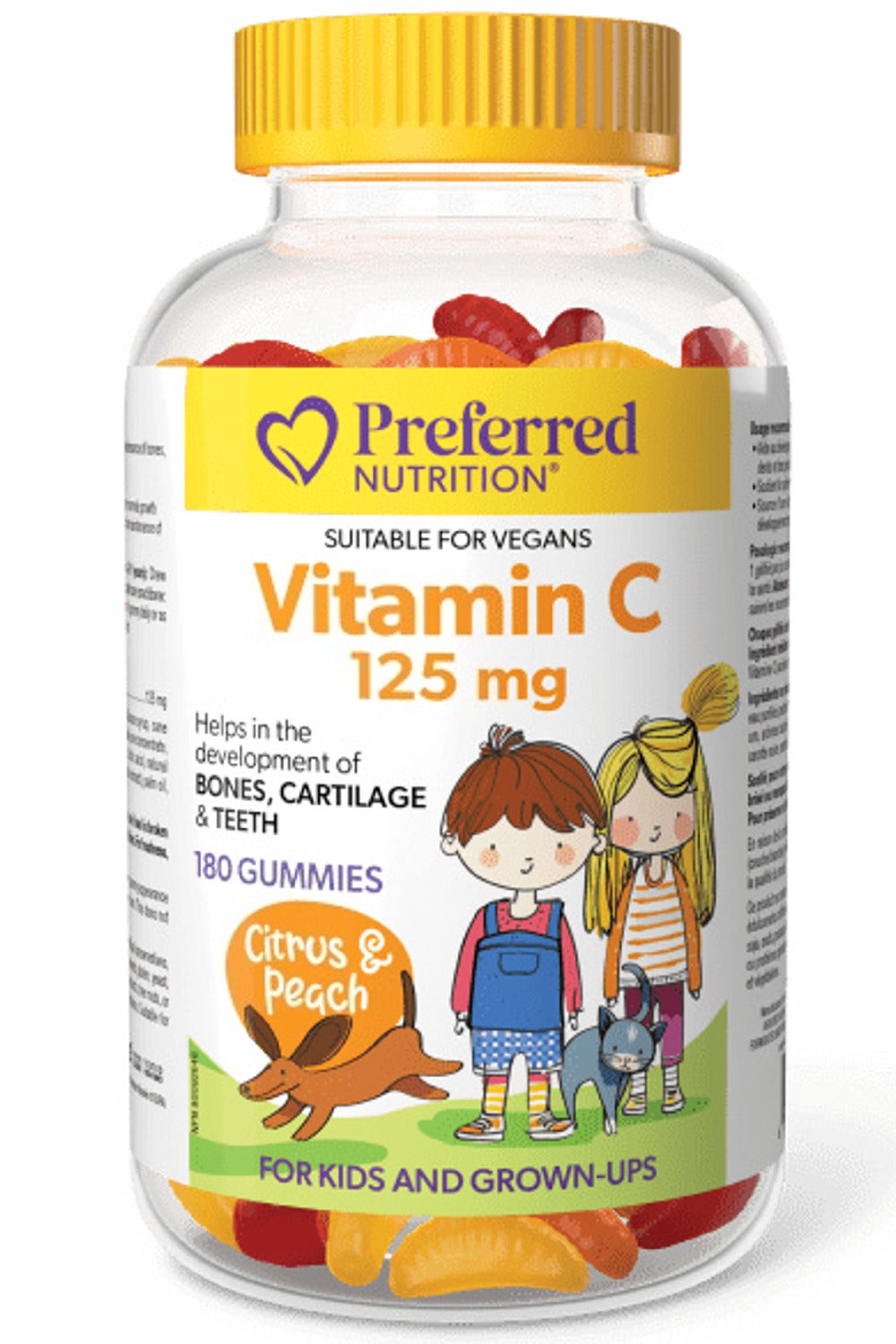 PREFERRED NUTRITION Vitamin C Gummies For Kids (125 mg - Citrus & Peach - 180 gummies)