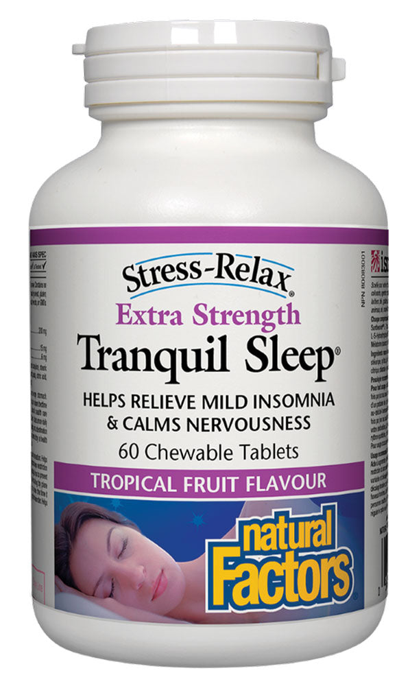 NATURAL FACTORS STRESS RELAX Tranquil Sleep Extra Strength (Tropical Fruit - 60 chews)